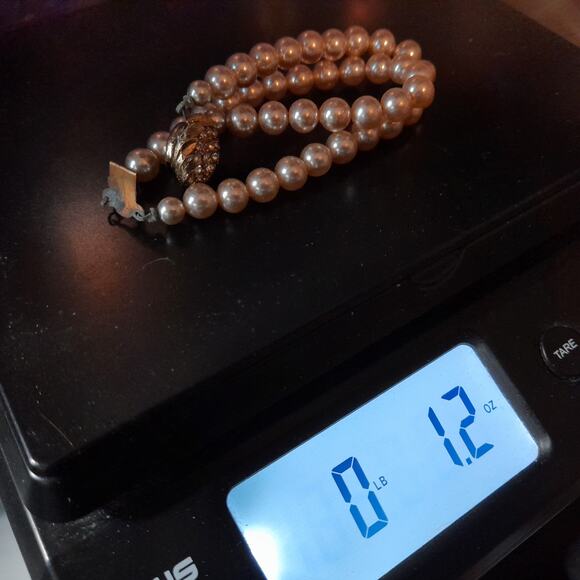 Vintage Glass Pearl Bracelet, Rhinestone Clasp, 1950s Jewelry - Picture 10 of 10